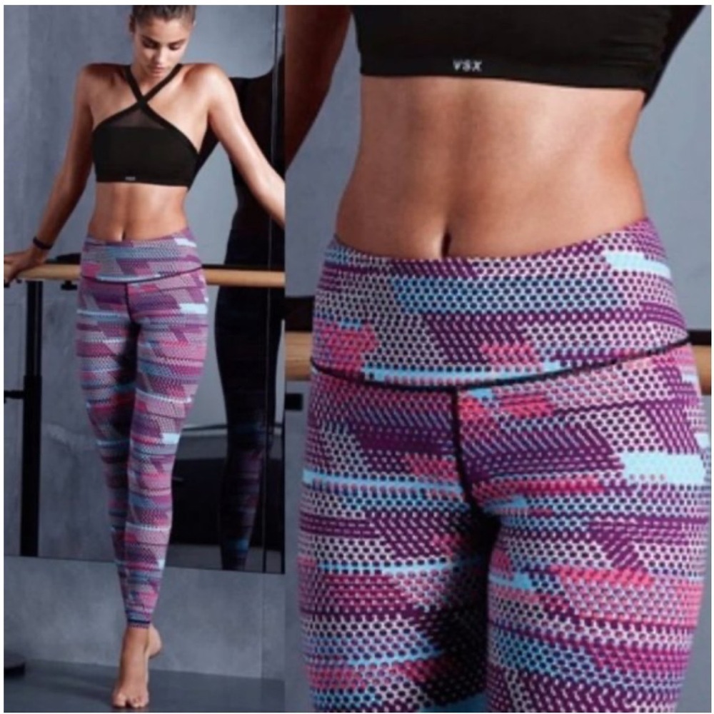 Victoria's Secret VSX Knockout Leggings Workout Gym Multicolor Polka Dot Size XS